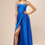 Φόρεμα Maxi Σατέν Με Άνοιγμα Μπλε - Bailey