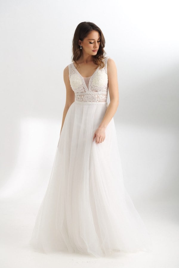 Φόρεμα με Τούλι Bridal Λευκό - Anny