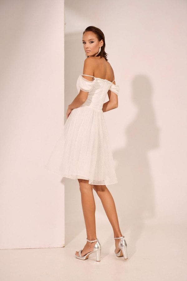 Φόρεμα Off Shoulder με Λάμψεις Λευκό - Lilou