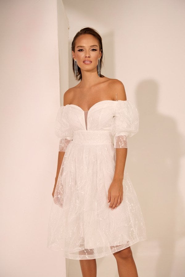 Φόρεμα Off Shoulder με Τούλι Λευκό - Rina