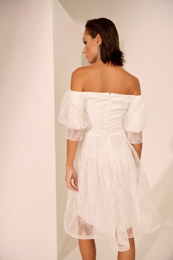 Φόρεμα Off Shoulder με Τούλι Λευκό - Rina