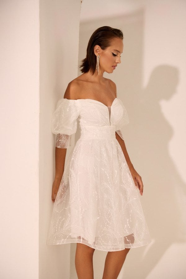 Φόρεμα Off Shoulder με Τούλι Λευκό - Rina