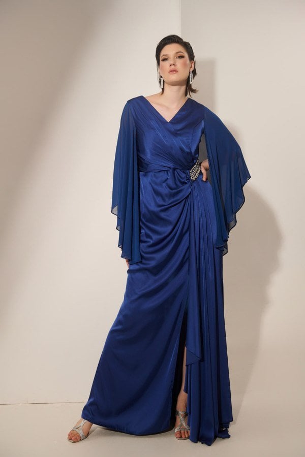Γυναικείο Φόρεμα Maxi Σατέν Indigo- Victoria