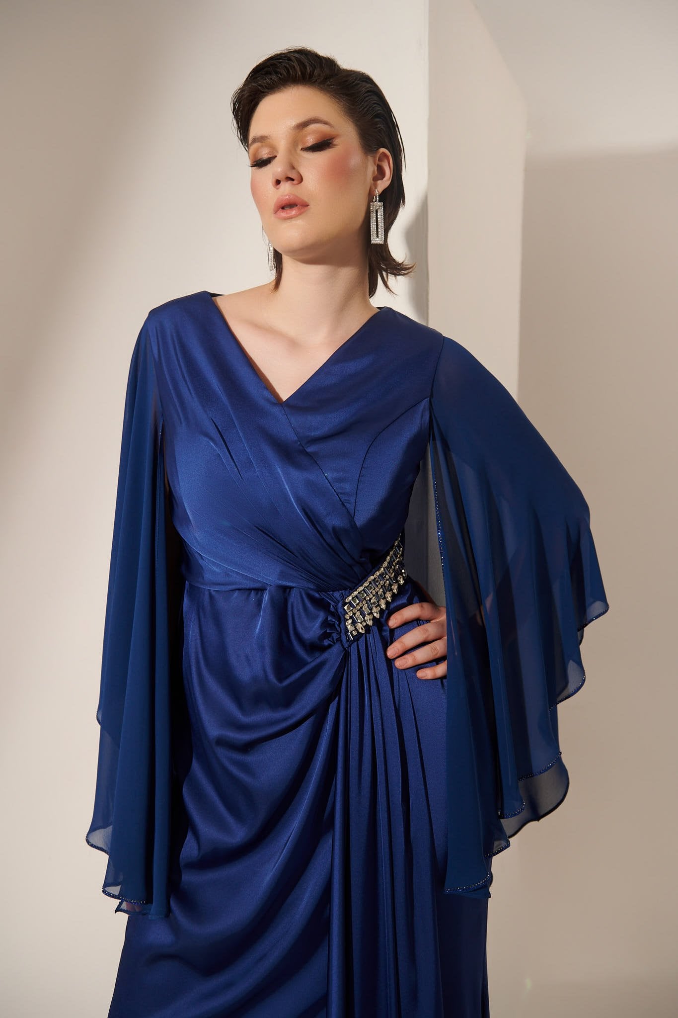 Γυναικείο Φόρεμα Maxi Σατέν Indigo- Victoria