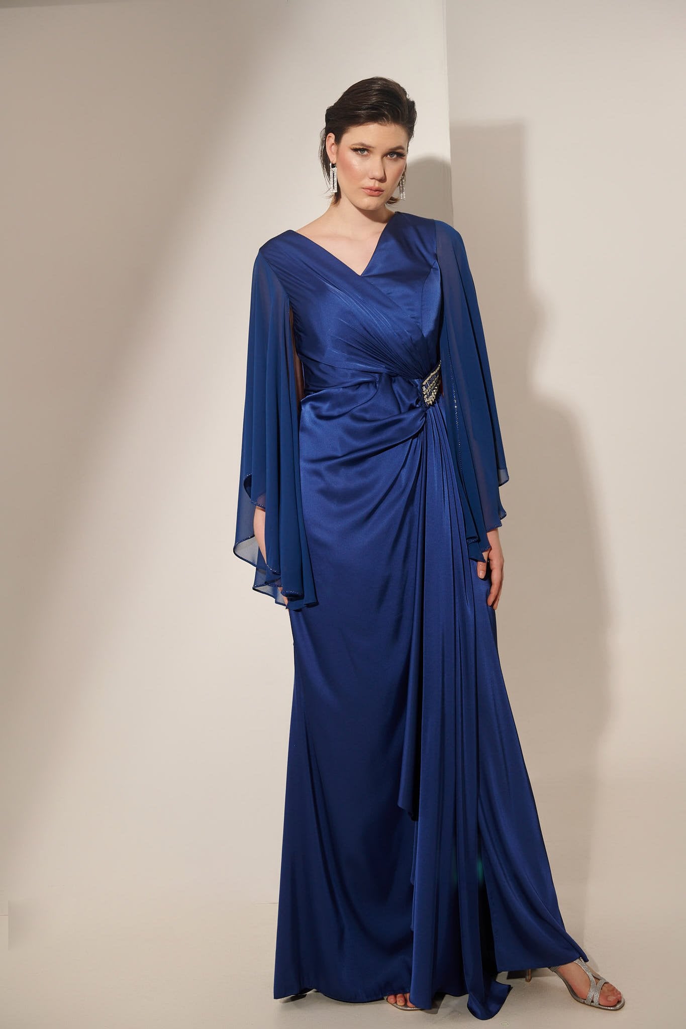 Γυναικείο Φόρεμα Maxi Σατέν Indigo- Victoria