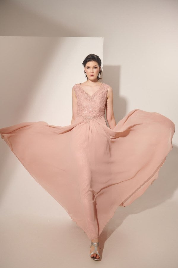 Φόρεμα Maxi Με Δαντέλα Old-Pink - Erica