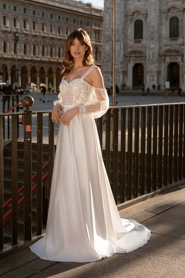 Φόρεμα Bridal Σατέν Με Μανίκια Λευκό - Begonia