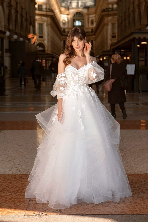 Φόρεμα Bridal Στράπλες Με Λουλούδια Λευκό - Gardenia