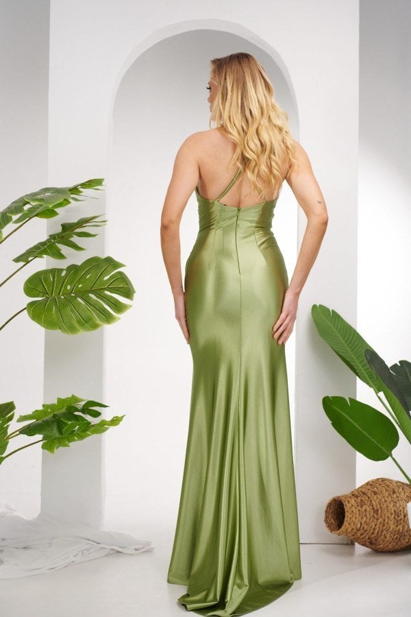 Γυναικείο Φόρεμα Maxi Γοργονέ Olive - Cyrine