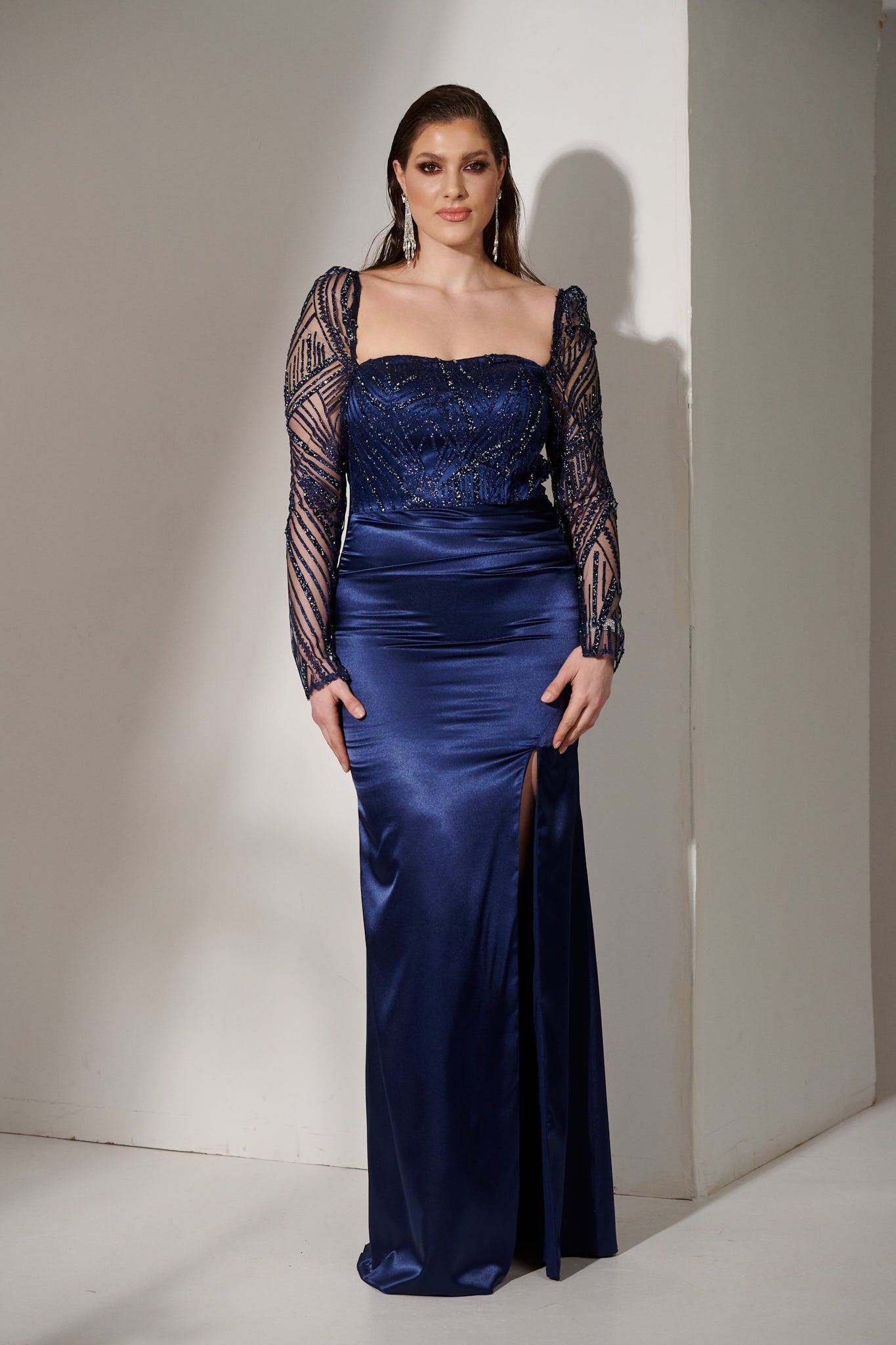 Γυναικείο Φόρεμα Maxi Με Αποσπώμενη Ουρά Navy Blue - Olimpia