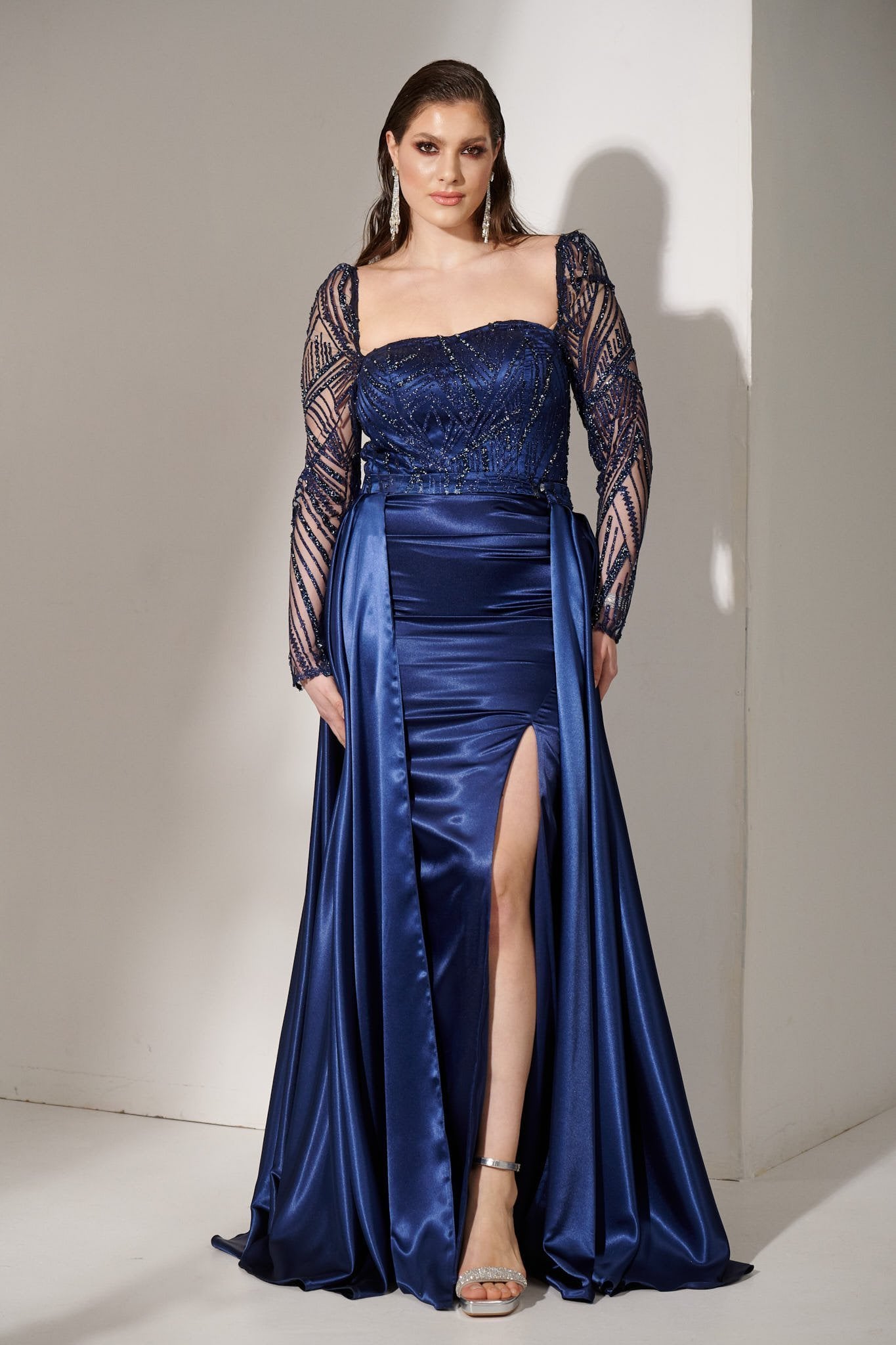 Γυναικείο Φόρεμα Maxi Με Αποσπώμενη Ουρά Navy Blue - Olimpia