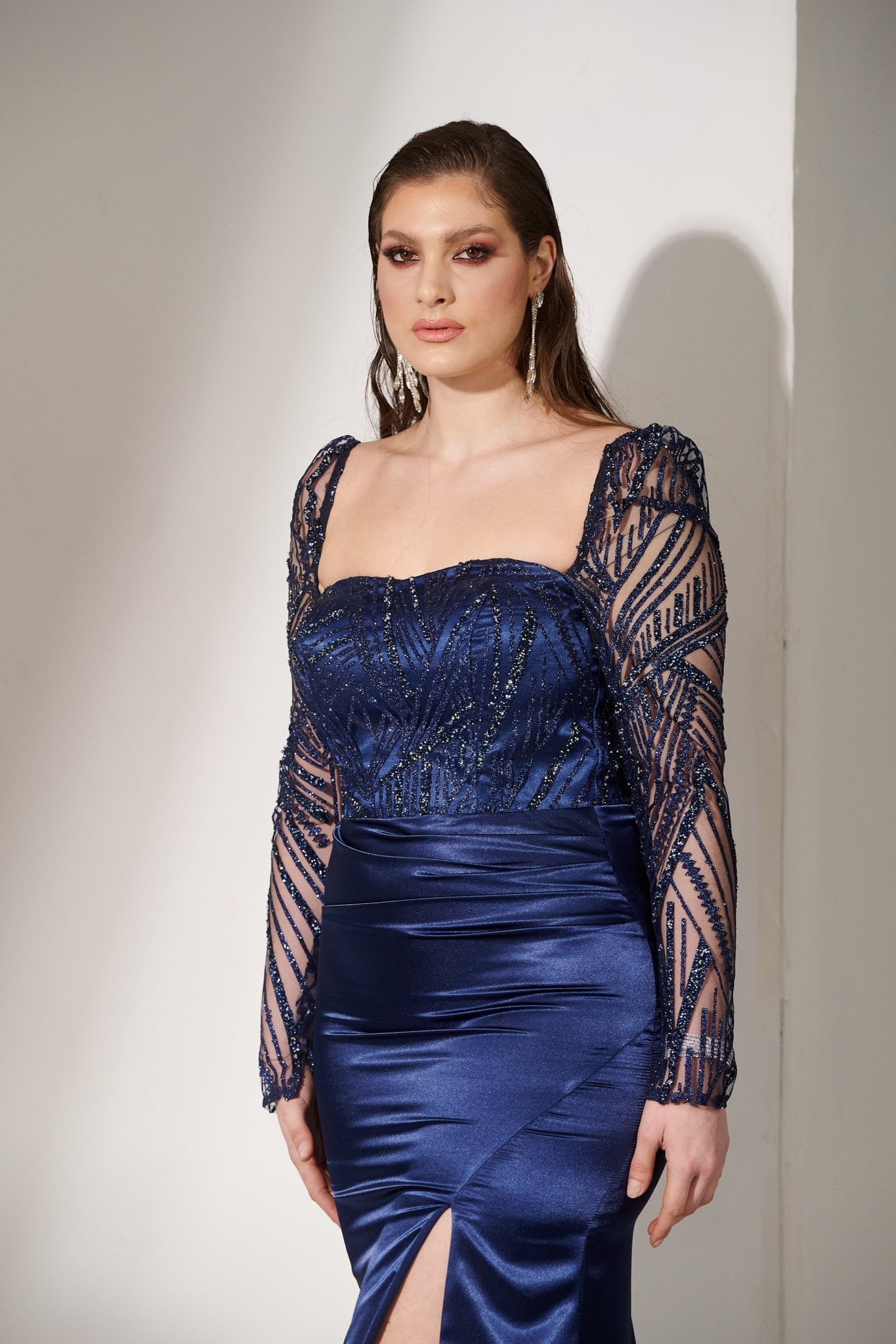 Γυναικείο Φόρεμα Maxi Με Αποσπώμενη Ουρά Navy Blue - Olimpia
