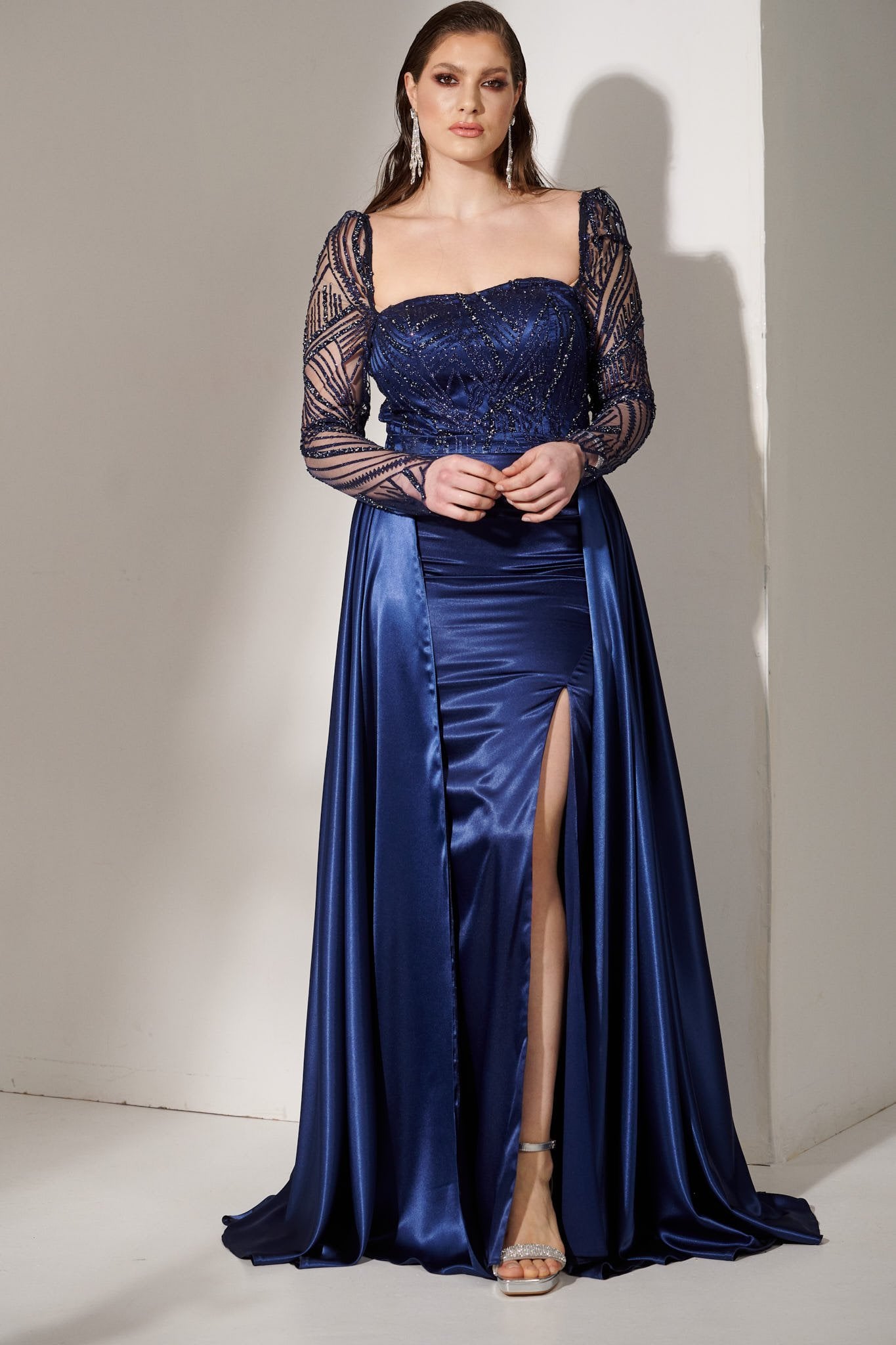 Γυναικείο Φόρεμα Maxi Με Αποσπώμενη Ουρά Navy Blue - Olimpia