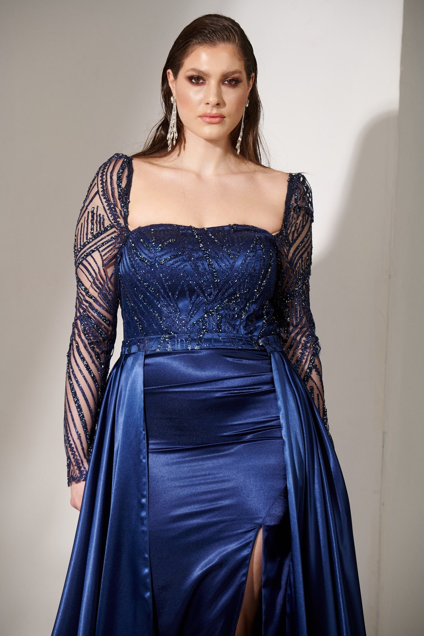 Γυναικείο Φόρεμα Maxi Με Αποσπώμενη Ουρά Navy Blue - Olimpia
