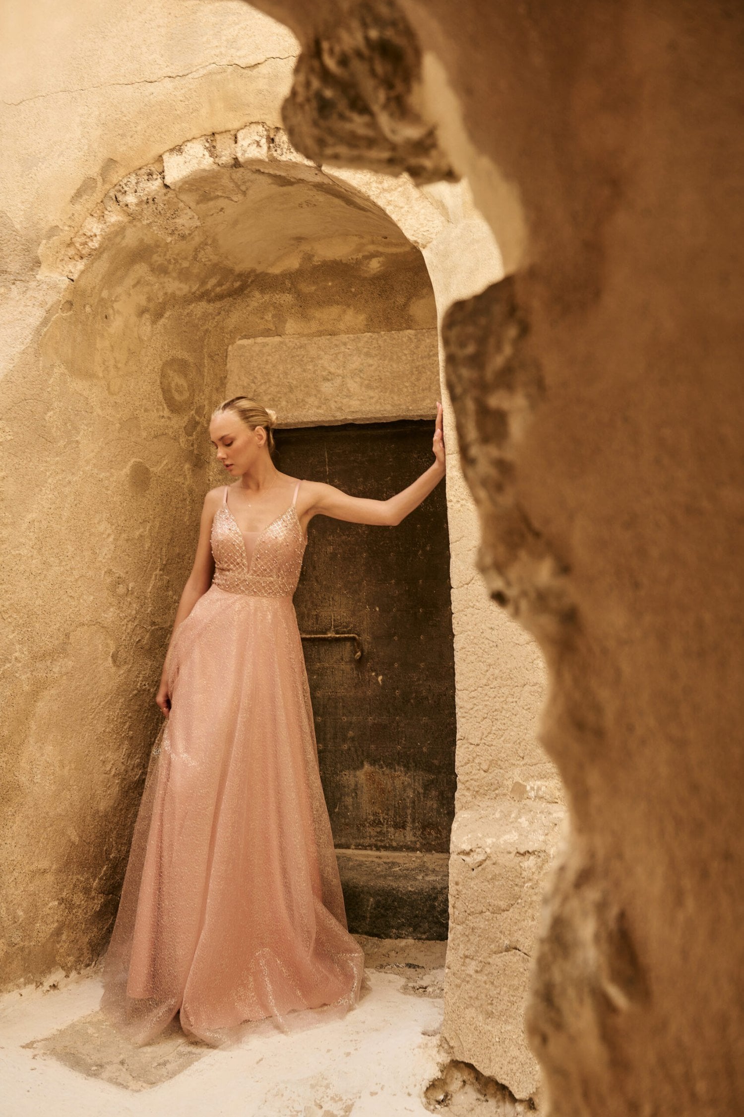 Γυναικείο Φόρεμα Maxi Με Κεντημένο Μπούστο Old Pink - Luna