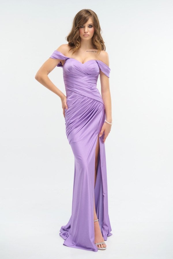 Φόρεμα Maxi Off Shoulder Old Lila- Myla
