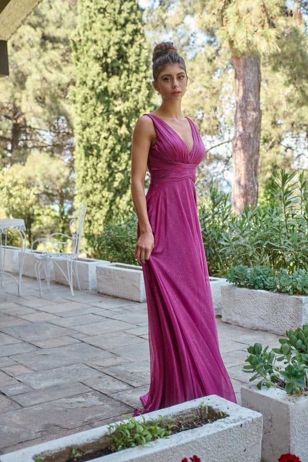 Φόρεμα Maxi Shiny Μουσελίνα Majenta- Armante