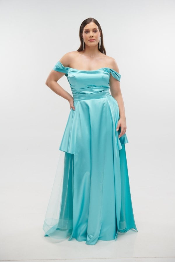 Γυναικείο Φόρεμα Off Shoulder Σατέν Οινοπνευματί- Merlin