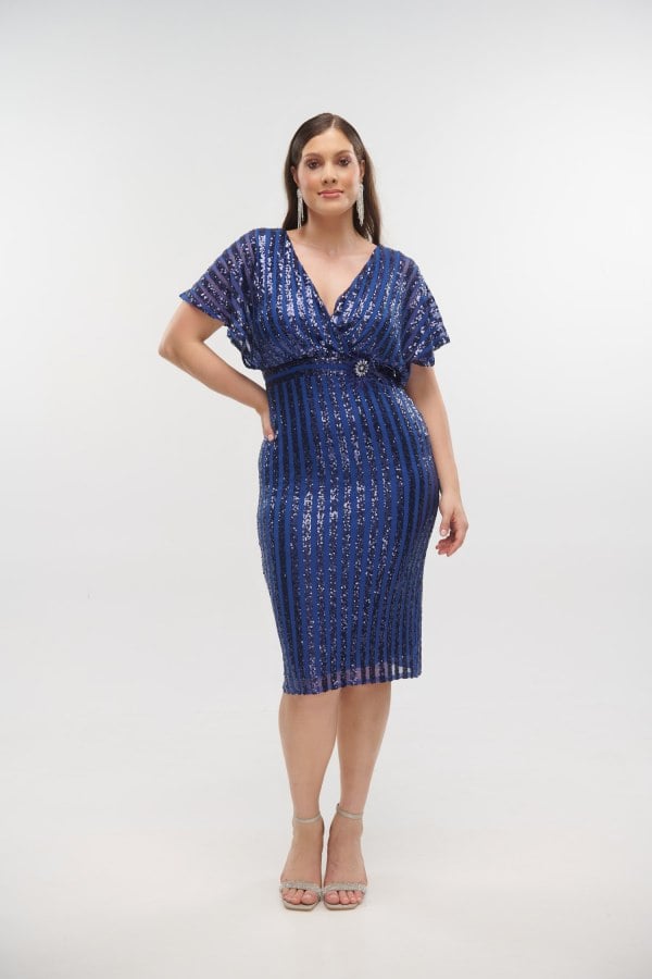 Φόρεμα Midi Με Παγιέτα Navy Blue - Christie
