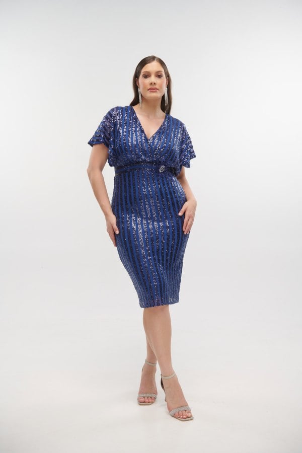 Φόρεμα Midi Με Παγιέτα Navy Blue - Christie