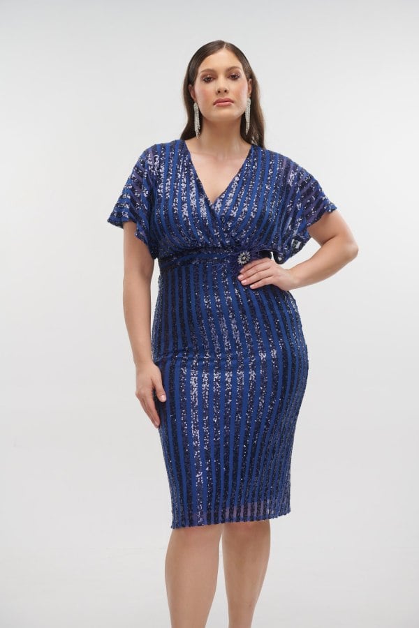 Φόρεμα Midi Με Παγιέτα Navy Blue - Christie