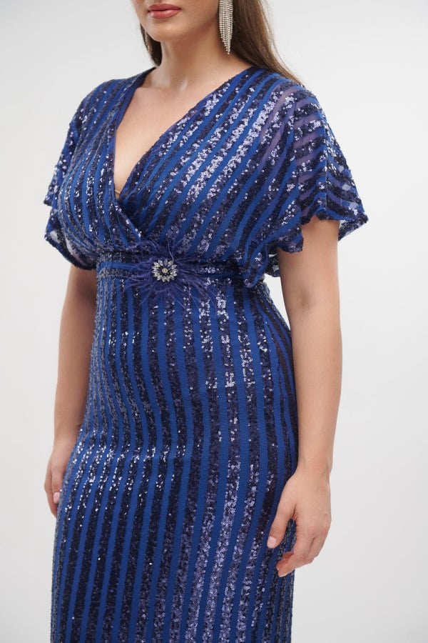 Φόρεμα Midi Με Παγιέτα Navy Blue - Christie
