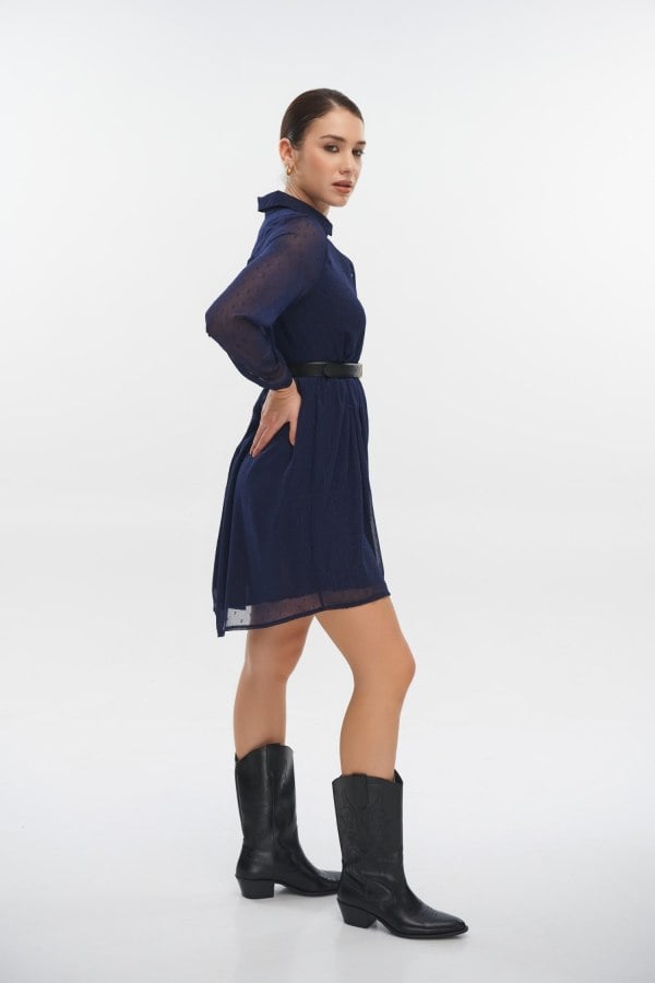 Φόρεμα Με Ανάγλυφο Πουά Σεμιζιέ Navy Blue - Elle