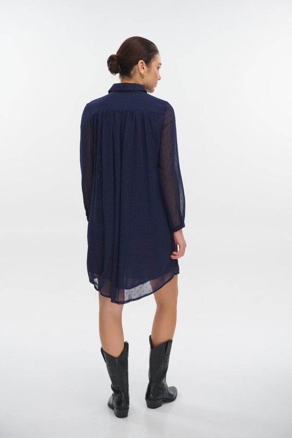 Φόρεμα Με Ανάγλυφο Πουά Σεμιζιέ Navy Blue - Elle