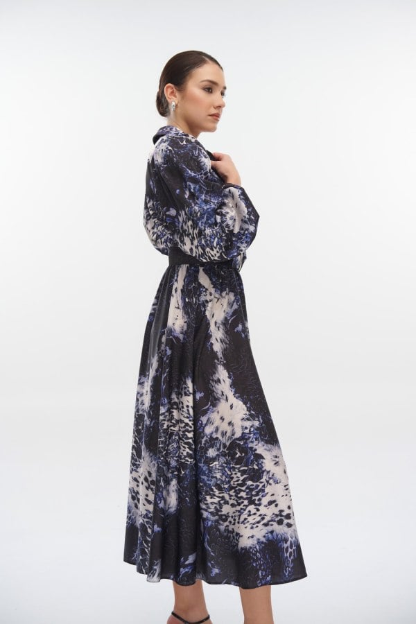 Φόρεμα Midi Σατέν Σεμιζιέ Navy Blue - Maddie