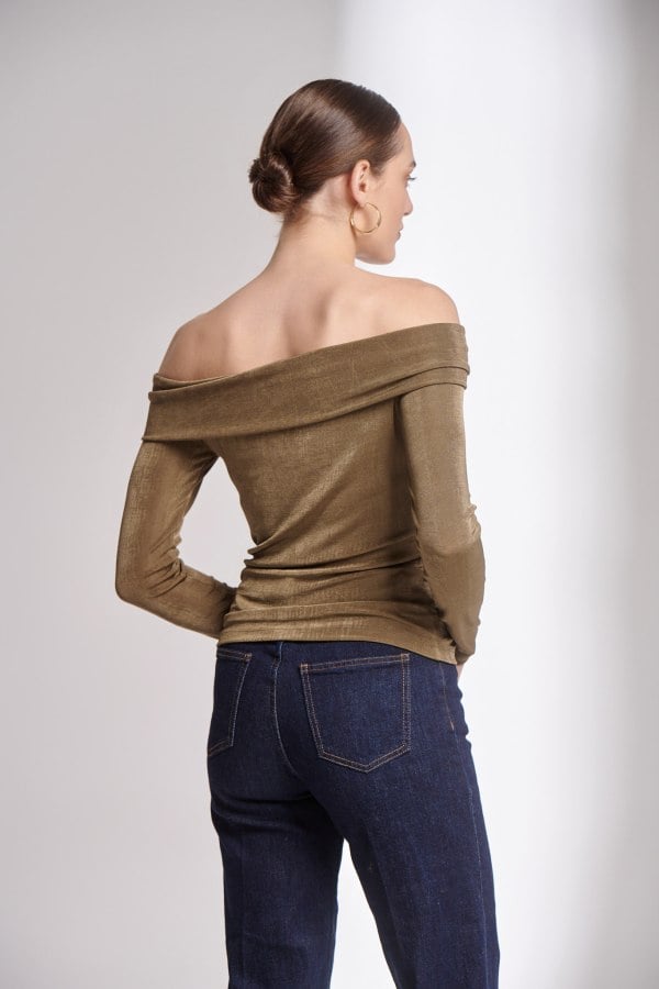 Γυναικεία Μπλούζα Ζέρσεϊ Off Shoulder Χακί - Aerin