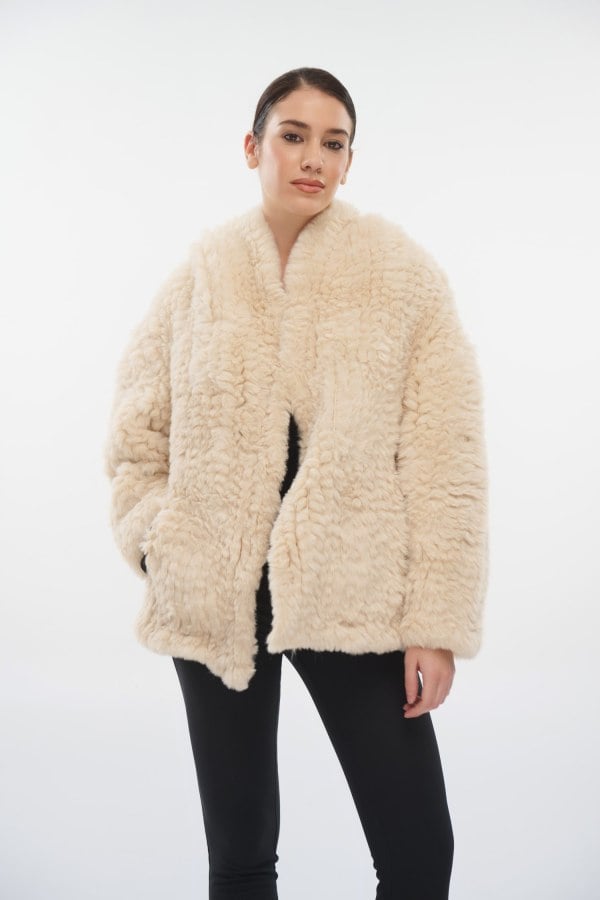 Γυναικείο Cozy Γουνάκι Με Κουκούλα Off White - Fenia