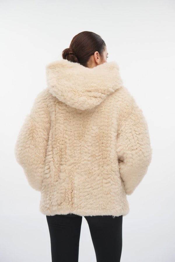 Γυναικείο Cozy Γουνάκι Με Κουκούλα Off White - Fenia