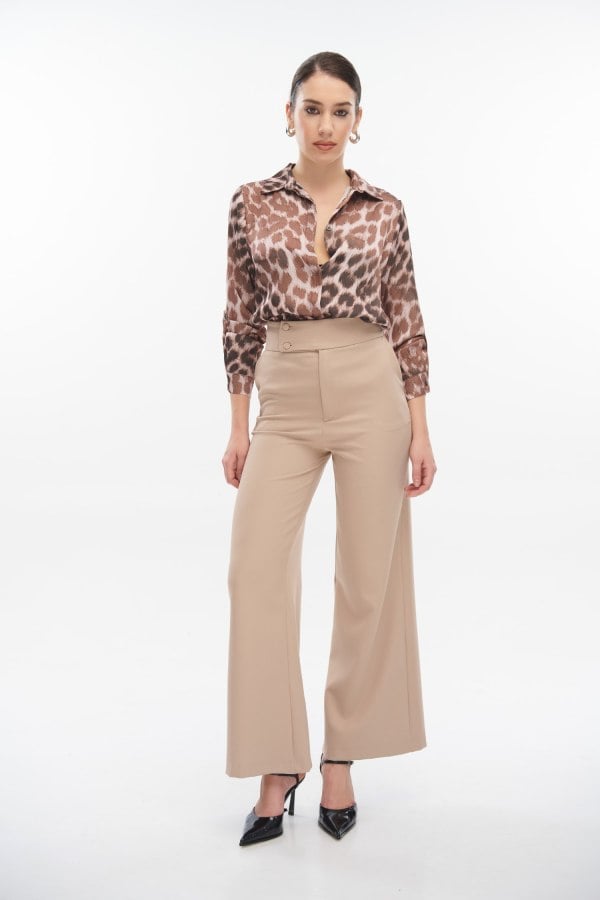 Πουκάμισο Σατέν Animal Print Καφέ - Dafne
