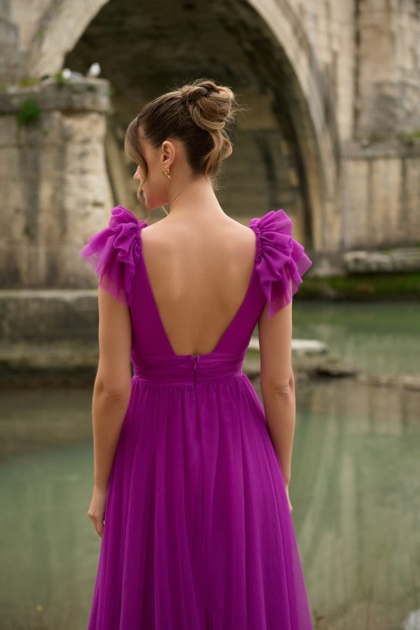 Ρομαντικό Τούλινο Maxi Φόρεμα Μώβ- Tonia