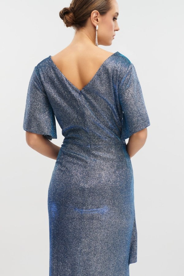 Φόρεμα Μaxi Ντραπέ Με Glitter Navy Blue - Oisin