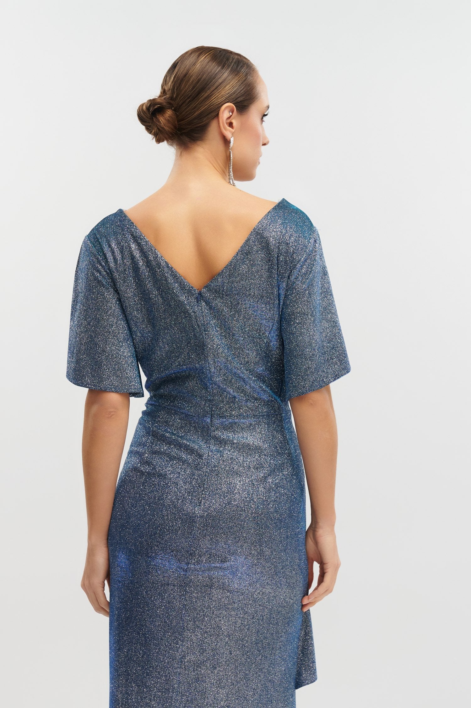 Φόρεμα Μaxi Ντραπέ Με Glitter Navy Blue - Oisin
