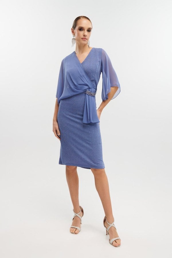 Φόρεμα Midi Lurex με Layers Μουσελίνας Indigo - Skye