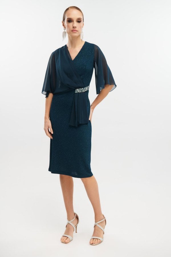 Φόρεμα Midi Lurex με Layers Μουσελίνας Πετρόλ - Skye