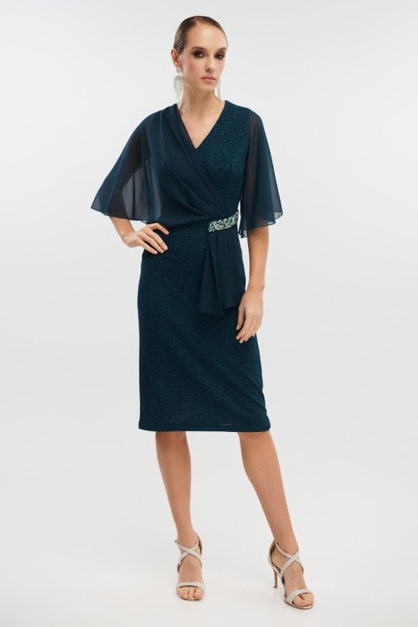 Φόρεμα Midi Lurex με Layers Μουσελίνας Πετρόλ - Skye