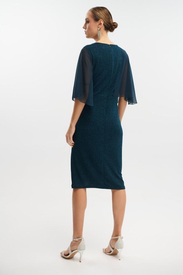Φόρεμα Midi Lurex με Layers Μουσελίνας Πετρόλ - Skye