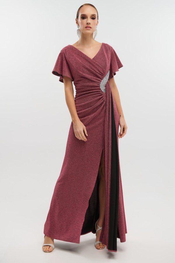 Φόρεμα Maxi Lurex Με Glitter και Strass Σάπιο Μήλο - Dione