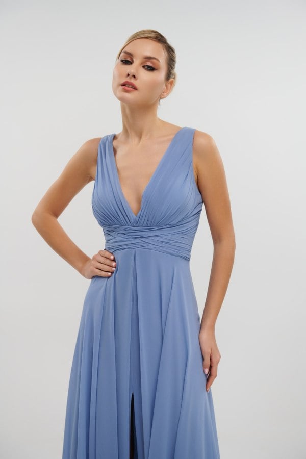 Γυναικείο Φόρεμα Maxi από Μουσελίνα Indigo - Marilita