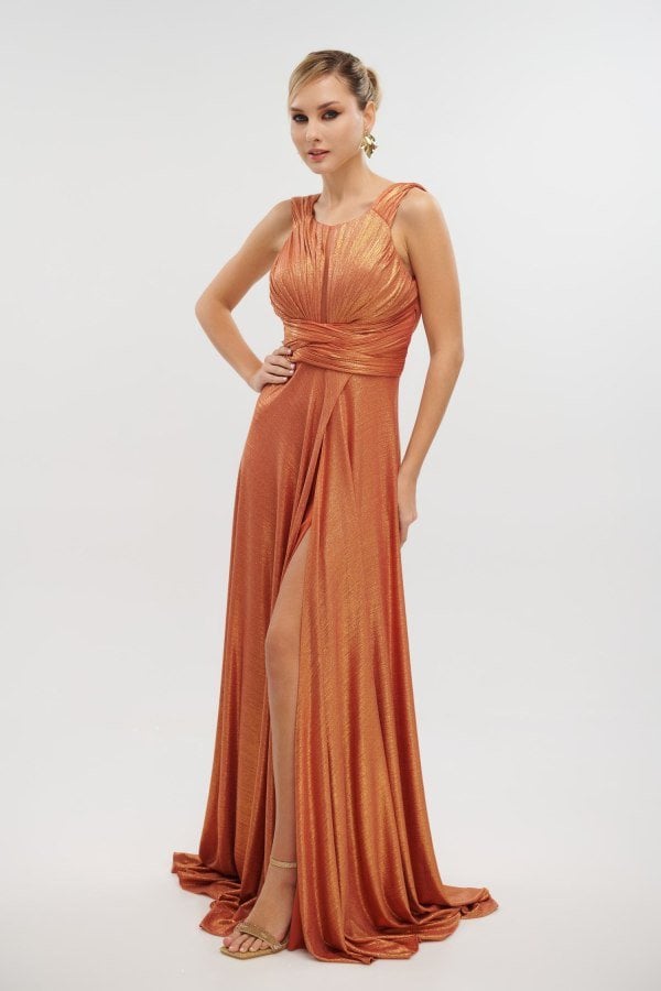 Φόρεμα Maxi Metallic Teracotta - Katrina