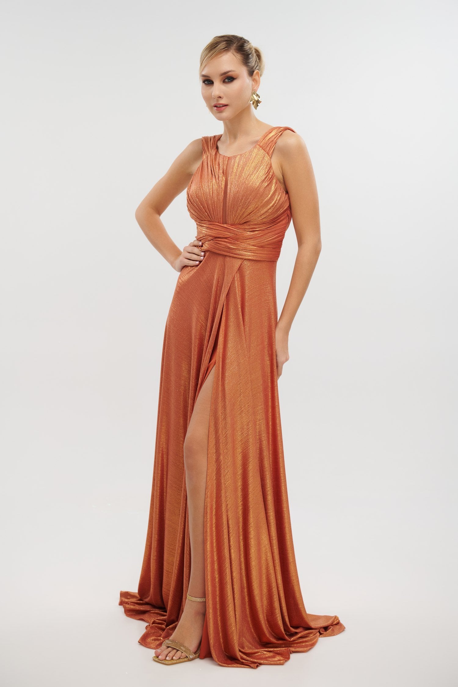 Φόρεμα Maxi Metallic Teracotta - Katrina