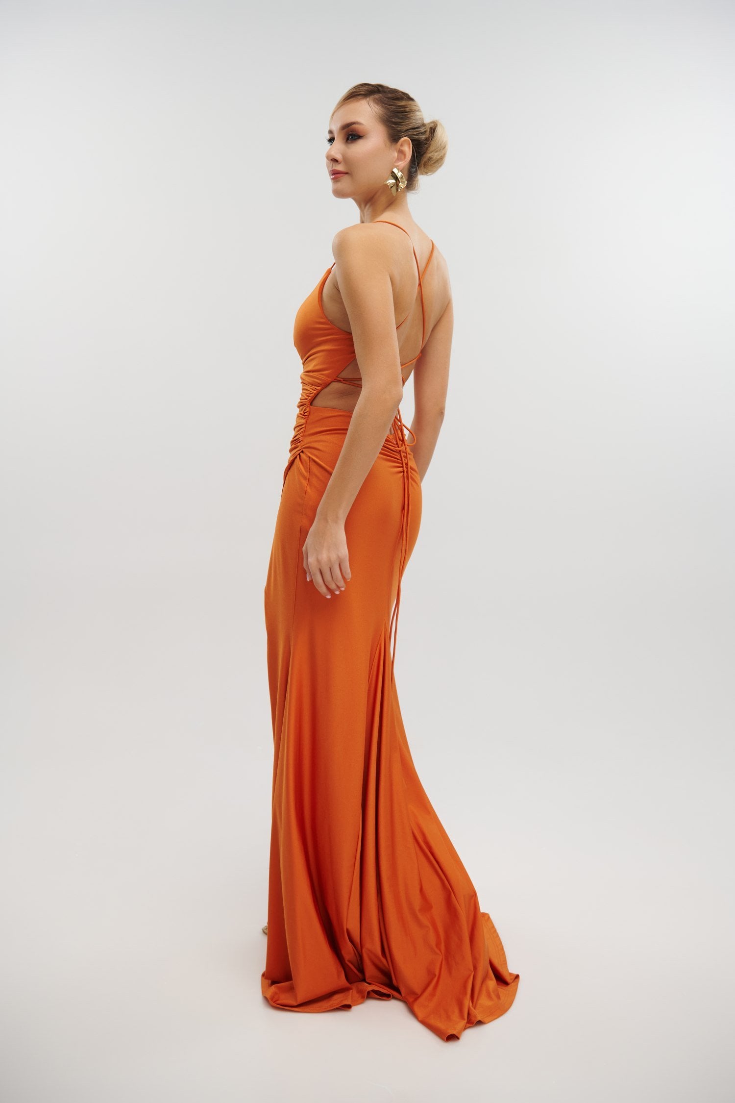 Γυναικείο Ζέρσεϊ Φόρεμα Maxi Γοργονέ Orange - Fabiola