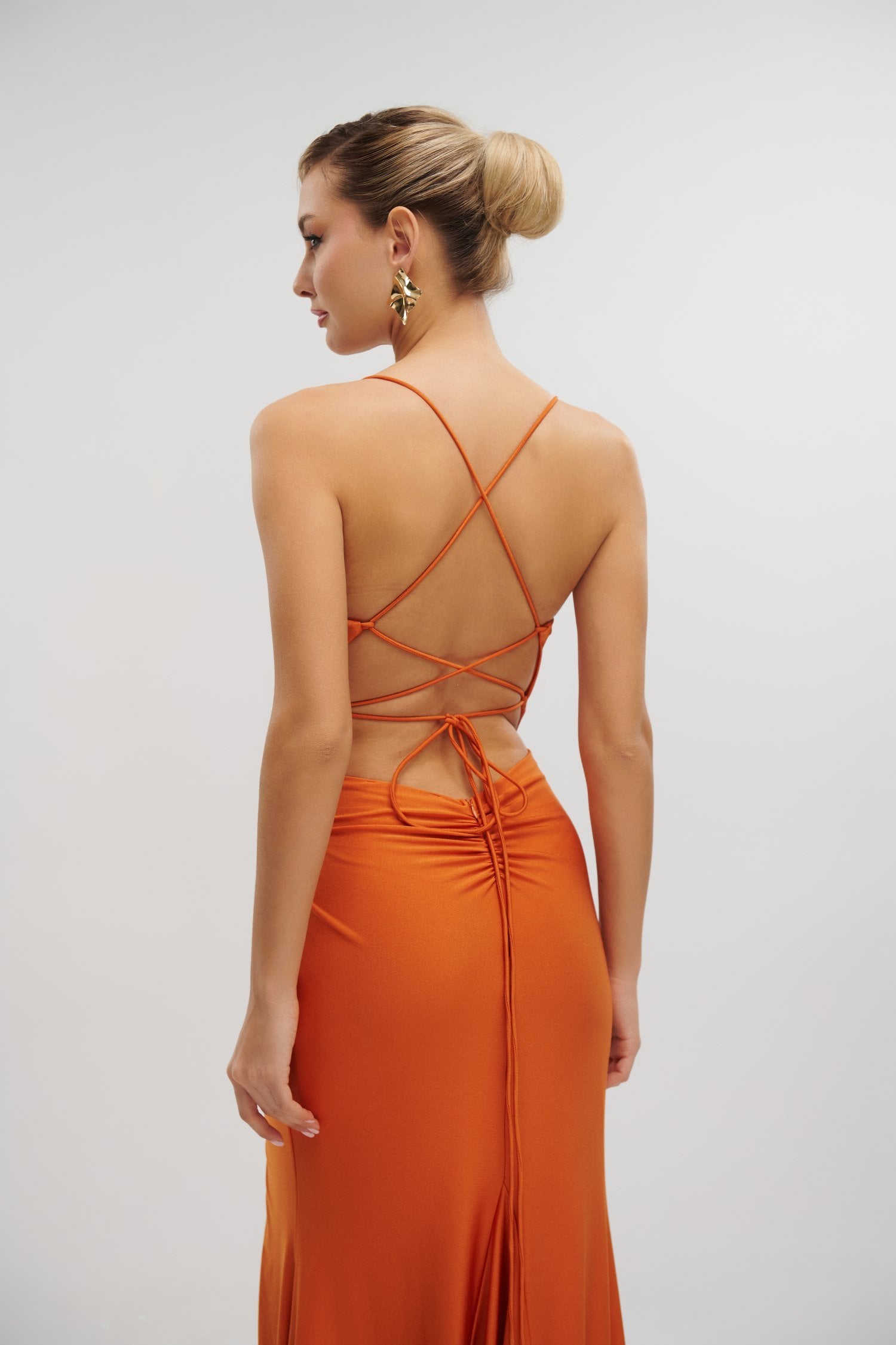 Γυναικείο Ζέρσεϊ Φόρεμα Maxi Γοργονέ Orange - Fabiola