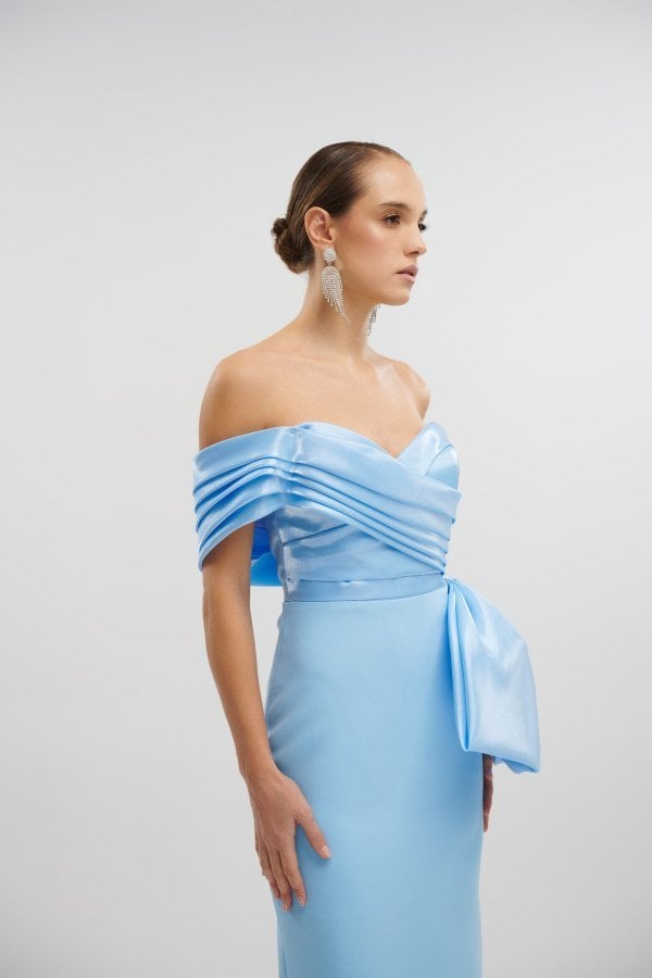 Φόρεμα Maxi Κρεπ Με Σατέν Λεπτομέρειες Light Blue- Jolanda
