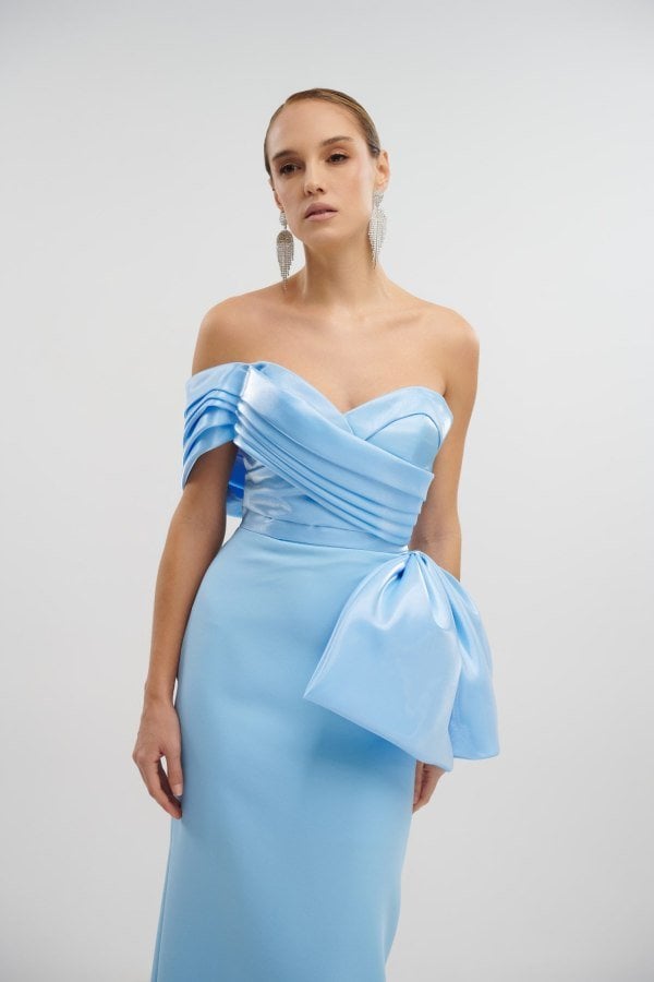 Φόρεμα Maxi Κρεπ Με Σατέν Λεπτομέρειες Light Blue- Jolanda