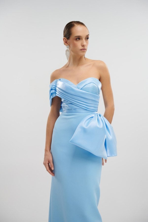 Φόρεμα Maxi Κρεπ Με Σατέν Λεπτομέρειες Light Blue- Jolanda