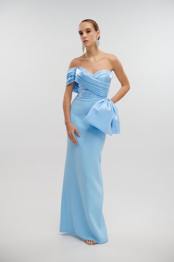Φόρεμα Maxi Κρεπ Με Σατέν Λεπτομέρειες Light Blue- Jolanda